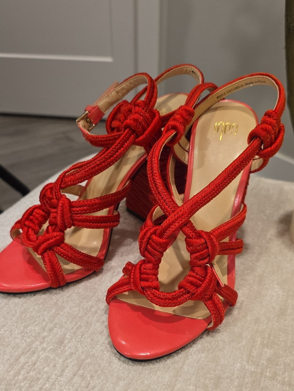 CAbi Red Knotted Rope Slingback Heels